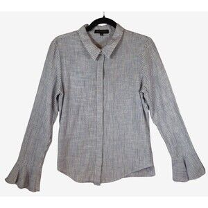 Sanctuary Blouse Shirt Top Medium‎ Blue White Striped Cotton-Linen Button-Up